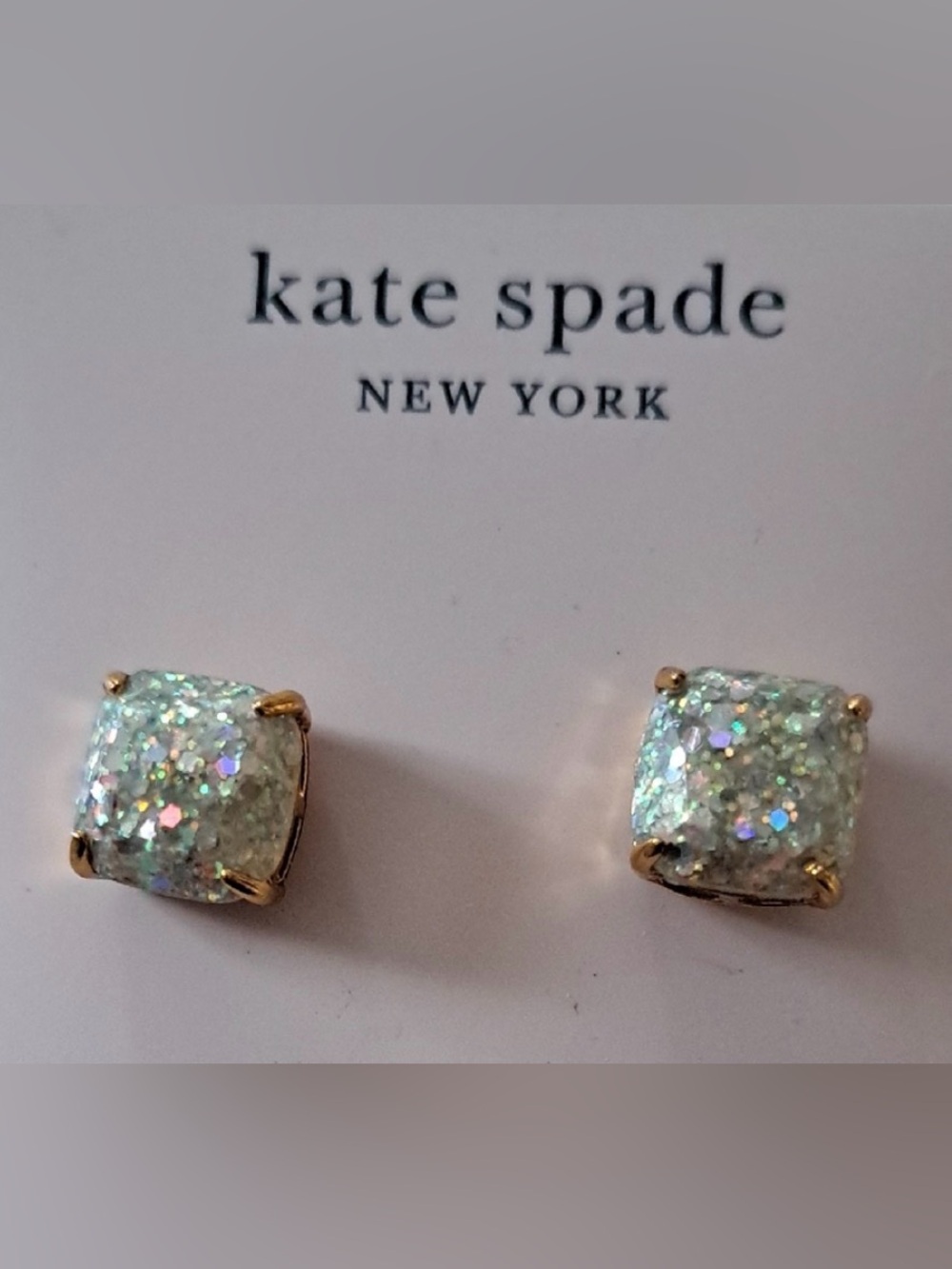 kate spade Iridescent Glitter Square Stud Earrings Gold-Tone NWT